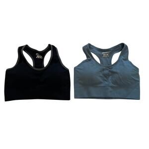 Healthyoga Racerback Sports Bras, Set of 2, Black, Teal, Size Large